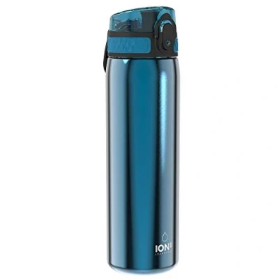 Imagen de Ion8 Botella de Agua Acero Inoxidable, 600ml, a Prueba Fugas, Fácil Abrir, Cerradura Segura, Apta para Lavavajillas, Sin BPA, Tapa Abatible, Asa Transporte, Azul Metalizado