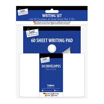 Imagen de Just Stationery Juego de escritura (incluye 60 hojas, 30 sobres y bolígrafo)