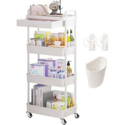 Imagen de Wuciray 3/4 Niveles Carro Almacenaje con Ruedas e Cajones Verdulero Auxiliar Carrito Organizador para Cocina Baño