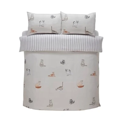 Imagen de Rapport Home Purrfect Juego de Cama Microfibra Reversible 180 Hilos, diseño Gatos, Color Gris