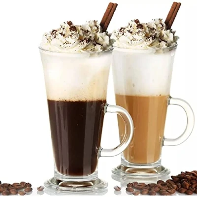 Imagen de ROYAL CUISINE tazas de café con latte, resistentes a la temperatura, para espresso, capuchino, té, bebidas calientes, vidrio asa, chocolate caliente, juego 2 (270 ml)