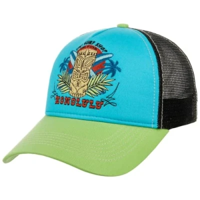 Imagen de King Kerosin Gorra para hombre de camionero malla Honolulu Hawaii Tiki Bordado Costura Retro Vintage Tropical Snapback Surfista Honolulu, turquesa, Talla