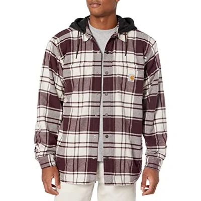 Imagen de Carhartt Rugged Flex Relaxed Fit Flannel Fleece Lined Hooded Shirt Jac Camisa con Botones de Utilidad Trabajo, Malt, L los Hombres