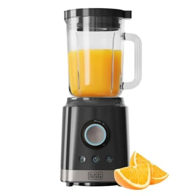 Imagen de Black+Decker Batidora de Vaso BXJB2000E 2000W Jarra Vidrio 1.8L Cuchillas Acero Inox Funciones TURBO, SMOOTHIE, PICA HIELO Sistema Seguridad Pies Antideslizantes Boca Vertido