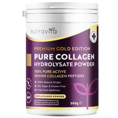 Imagen de Colageno en Polvo 500g Péptidos de Colágeno Hidrolizado 50 Porciones Collagen Peptides Tipo 1 Bovino con 8 Aminoácidos Esenciales Sin Sabor Nutravita