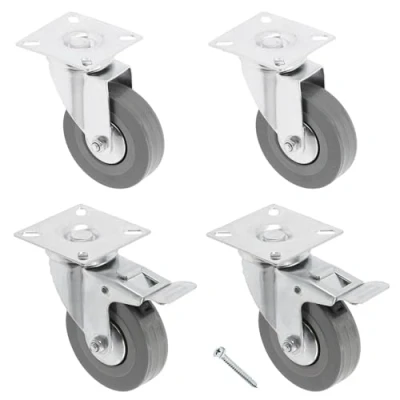 Imagen de GTV ruedas para muebles GREYROLL, juego de 4 muebles, 2 con freno, sin acero y goma, +16 tornillos PanHead 5 x 15/16, diámetro: 75 mm, color: gris