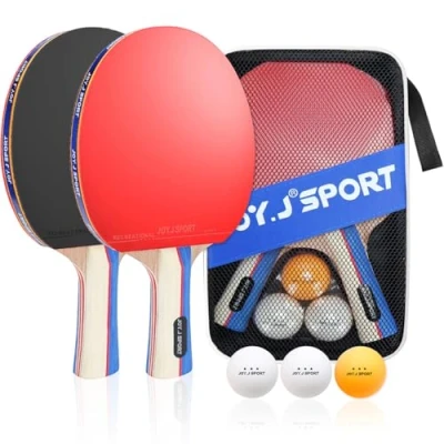 Imagen de Sets de Ping Pong, 2 Raquetas Pong + 3 Pelotas 1 Bolsa, Profesionales Palas Cómodo Mango Esponja Alta Elasticidad Goma Doble Cara