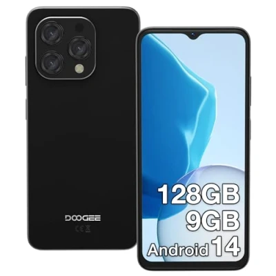 Imagen de DOOGEE N55 Smartphone Android 14, 6.56 Pulgadas HD+, Octa Core, 9GB RAM+128GB ROM/Ampliable 1TB, 13MP+8MP Cámaras, 5150mAh, Telefonos Moviles Libres Dual SIM 4G, Face ID, OTG, Negro