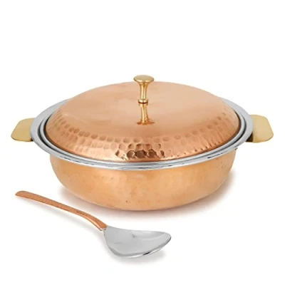 Imagen de Zap Impex Vajilla tradicional india Donga Fuente de servir Terrina cobre martillado con tapa y cuchara