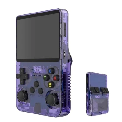 Imagen de R36S Consola de mano videojuegos retro, pantalla IPS 3,5 pulgadas, reproductor vídeo, tarjeta TF 64 GB, más 10 000 juegos, sistema Linux código abierto, morado