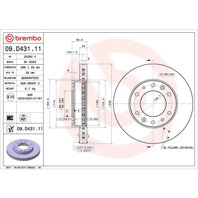 Imagen de BREMBO 09.D431.11 Disco de freno 299 28 6 ventilación interna revestido altamente carbonizado HYUNDAI: