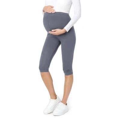 Imagen de Be Mammy Leggins Premamá 3/4 para mujer embarazada Mallas capri maternidad Leggings pirata lactancia Ropa deportiva Embarazo BE20 229 (Gris, M)