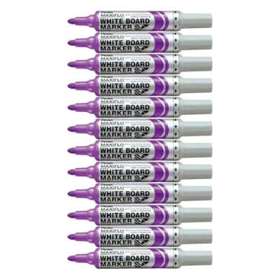 Imagen de Pentel Maxiflo Lote de 12 rotuladores para pizarra blanca (punta grande, tinta líquida), color violeta
