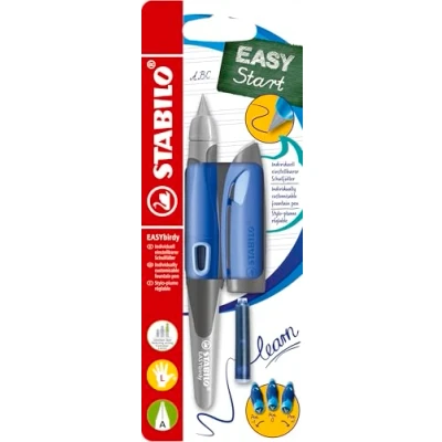 Imagen de STABILO Estilográfica ergonómica para escuela EASYbirdy Punta A zurdos azul/azul claro + herramienta el intercambio de puntas