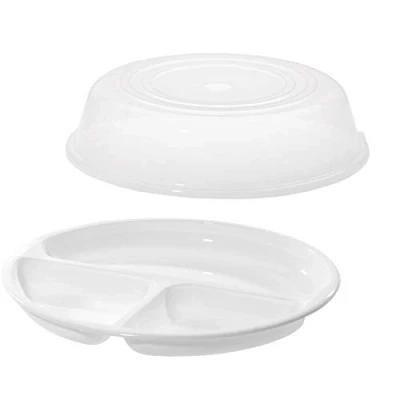 Imagen de Westmark Juego de microondas, 2 unidades, Plato menú + tapa, cada uno ø 25 cm, Plástico, Blanco/Transparente, 224022E6