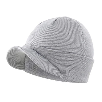 Imagen de Magracy gorro unisex con visera cálida para hombre, de doble punto pico invierno, gris claro, Taille unique