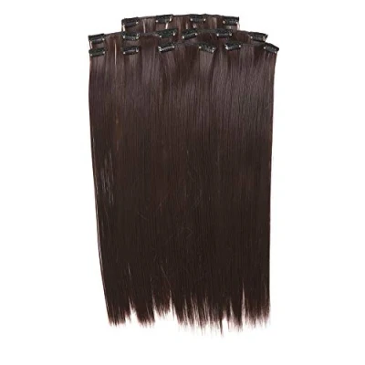 Imagen de Prettyland no electrostática Extensión de cabello, Peluca lisa a 50 cm larga con 7 piezas Negro marrón 04