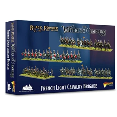 Imagen de Warlord Black Powder Epic Battles Waterloo: Miniaturas de mesa la Brigada Caballería Ligera Francesa Miniatura plástico pintable 1700 1900 soldados, Minifiguras militares 28 mm