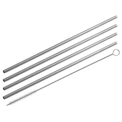 Imagen de FACKELMANN pajitas de acero inoxidable reutilizables para beber con cepillo limpieza, 0,5x24cm, 4 + 1 limpieza