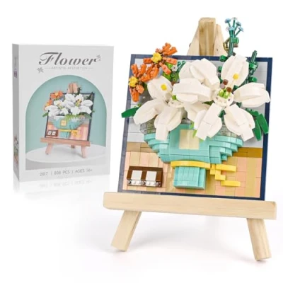 Imagen de Gerbala Bloques de Construcción Flores Lirios, Botanical Lirios Kit Maqueta Artificiales Amarillas, Decoración del Hogar Plantas Artificiales, Decoraciones Florales Bricolaje