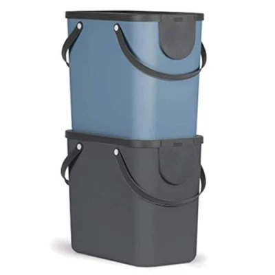 Imagen de Rotho Albula Juego de 2 sistemas separación residuos 25l para la cocina, Plástico (PP) sin BPA, antracita/azul, x (40.0 23.5 34.0 cm)