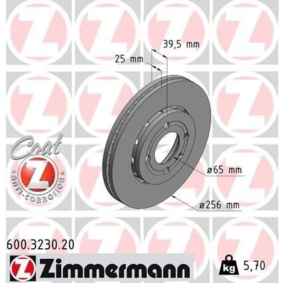 Imagen de ZIMMERMANN COAT Z 600.3230.20 Disco de freno 256 25 5/4 4 100 ventilación externa revestido altamente carbonizado VOLKSWAGEN: Polo III Hatchback