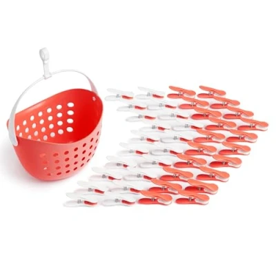 Imagen de culiclean Clips Suaves con Cesta (40 Piezas Cesta/Coralino Blanco, Blanco Coralino, Coralino)