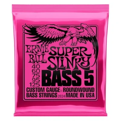 Imagen de Ernie Ball Super Slinky Cuerdas para bajo eléctrico de 5 cuerdas, entorchado níquel, calibre 40 125