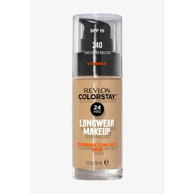 Imagen de REVLON ColorStay Base de Maquillaje SPF 15, con Vitamina E, Cobertura Media Alta, Larga Duración, Acabado Mate, Resistente al Agua, para Piel Mixta Grasa, Tono 240, Medium Beige 30 ml