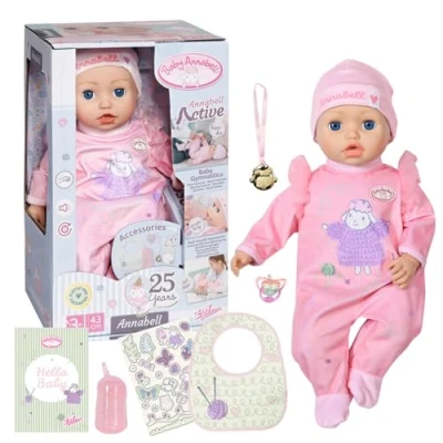 Imagen de Baby Annabell Active muñeca de trapo 43 cm con funciones y sonidos realistas ropa accesorios funciona 3 Pilas AAA (no incluidas) para niños a partir años 706626