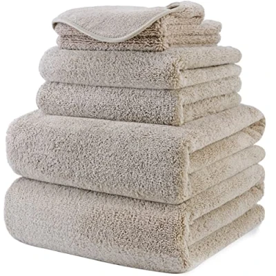 Imagen de Polyte Juego de Toallas baño Microfibra Felpa y antipelusa Secado rápido Pack 6 (Beige)