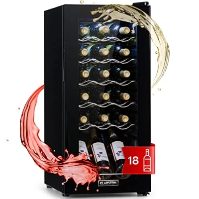 Imagen de KLARSTEIN Vinoteca, Nevera para Vinos con 1 Zona de Refrigeración, Botellero Vinos, Cerveza, Prosecco, Expositor Interior y Exterior, Panel Táctil, 50 L., Vinoteca Capacidad 18 Botellas