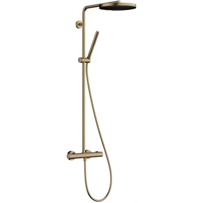 Imagen de hansgrohe Pulsify S Puro sistema de ducha con termostato, lluvia (260 mm) grifo, mano (1 tipo chorro), flexo, barra, fija redonda, bronce cepillado, 24222140