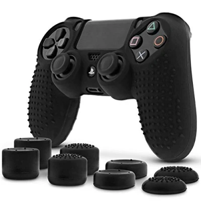 Imagen de Fosmon Controlador PS4 4 Skin Funda Protectora Antideslizante de Agarre para Sony PS4/PS4 Slim/PS4 Pro Controller (8 empuñaduras Pulgar / Pares) Negro