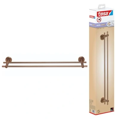 Imagen de tesa Moon Toallero Autoadhesivo de Doble Barra Secatoallas Metal Revestido PVD, Cepillado en Bronce sin Taladrar, Incluye Solución Adhesiva 112 mm x 640 50