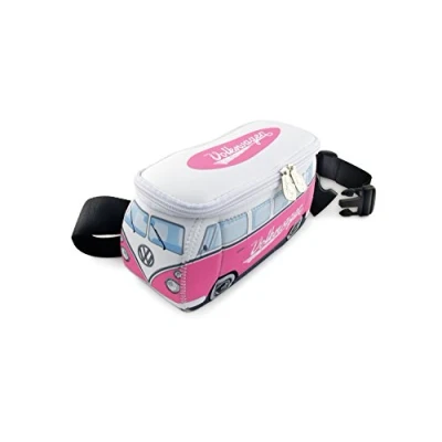 Imagen de BRISA VW Collection Volkswagen Riñonera y bolsa cruzada de neopreno para exteriores viajes T1 Camper Bus (Rosa/Blanco)