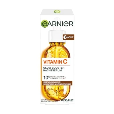 Imagen de Garnier Suero nocturno con vitamina C, contra manchas oscuras y piel cansada, fórmula vegana 10% C de origen natural, Brightening Night Serum