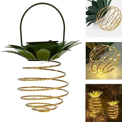 Imagen de Farol solar LED de piña, luz blanca cálida, incluye batería, lámpara jardín