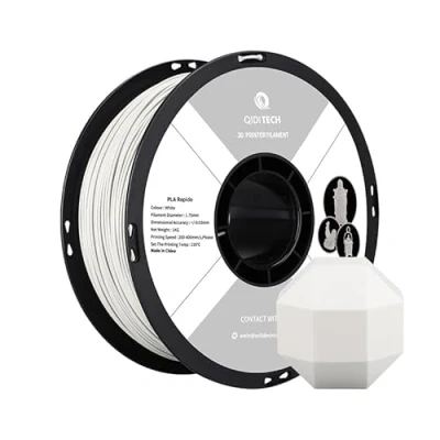 Imagen de QIDI TECH PLA Rapido Filamento 1.75mm, Impresora 3D PLA, Apto para la mayoría de Impresoras FDM, Adecuado impresión alta velocidad, Carrete 1 KG (2.2lbs), Blanco