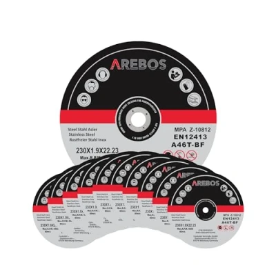 Imagen de Arebos Discos de corte 50 piezas Ø 230mm x 2mm 22,2mm apto para acero, acero inoxidable, inox, hierro, chapa, metal avance y retroceso certificado EN 12413 (MPA)