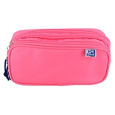 Imagen de Oxford, Estuche Escolar 3 Compartimentos, Goma Elástica, Cremalleras, Color Rosa Fuscia