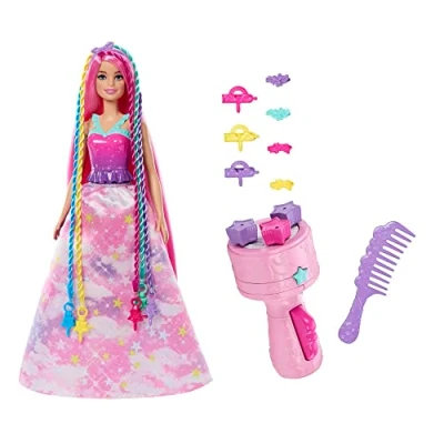 Imagen de Barbie Dreamtopia Twist N Style Muñeca Princesa con Vestido arcoíris, Accesorio para Hacer Trenzas de Colores y Pinzas Pelo, Juguete +3 años (Mattel HNJ06)