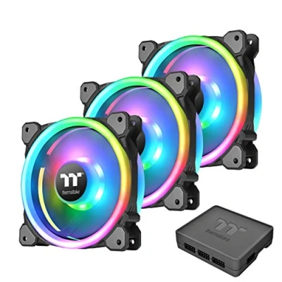 Imagen de Thermaltake Riing Trio 12 LED RGB Pack de 3 ventiladores para PC, color negro