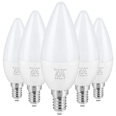 Imagen de Vicloon Bombillas LED Vela E14, 5W Equivalente a 40W, 550 Lúmenes, Blancos Cálidos 3000K, No Regulable, AC 220 240V, CRI&gt;80+, Angulo de Haz 270 Pack 5 Unidades