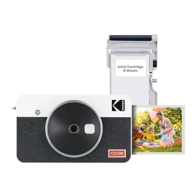 Imagen de KODAK Mini Shot 2 Retro 4PASS in 1 Cámara instantánea e Impresora fotográfica (5,3 x 8,6 cm) + 8 Hojas, Blanco