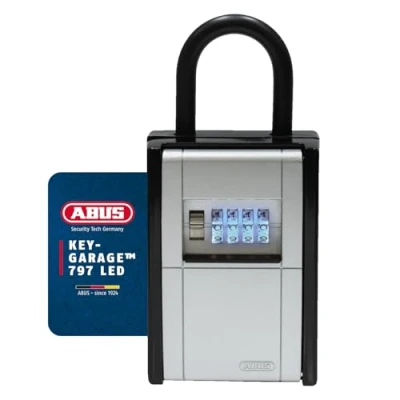 Imagen de ABUS KeyGarage 797 LED Caja para llaves con soporte fijación (rodillos numéricos iluminados, u objetos de valor pequeños, color negro y plateado)