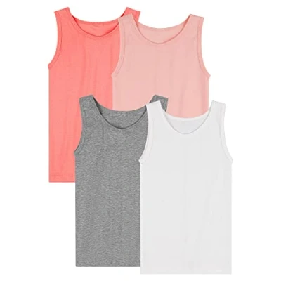 Imagen de SES Pack de 4 camisetas interiores para niña 100% algodón en colores 92 182, cómodas niñas/rosa y gris, niñas/niños, Paquete color, 152