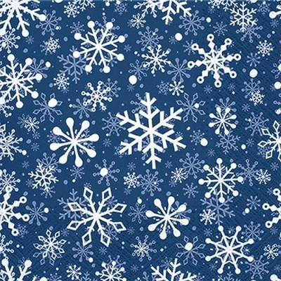 Imagen de 20 Servilletas de Navidad copos nieve blancos en azul oscuro como decoración mesa. papel con diseño. También para decoupage y (33 x 33 cm)