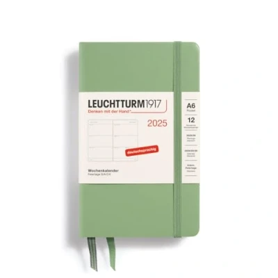 Imagen de LEUCHTTURM1917 370553 Agenda semanal 2025, bolsillo A6, tapa dura, planificador de 12 meses, 80 g, a rayas, salvia