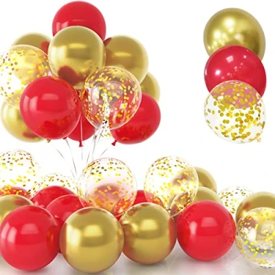 Imagen de 30 Piezas Globos Rojos y Dorados, 12 Pulgadas Dorados Cromado Metalizados Confeti Globos, Latex Helio Rojo Dorado con Cinta para Cumpleaños Boda Niños Baby Shower Fiesta Decoración